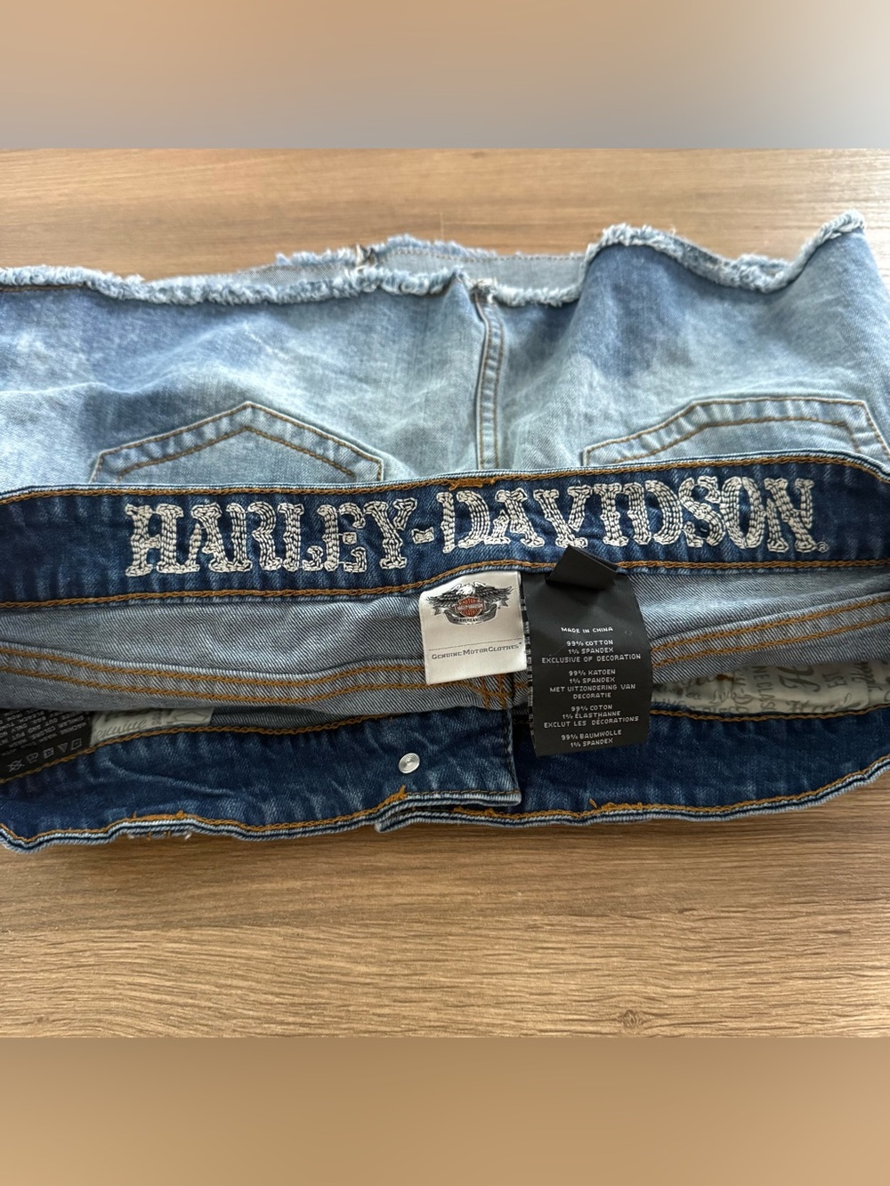 Harley-Davidson Denim Distressed Y2K Mini Skirt Embellished Cut Jeans Women 14 - Picture 4 of 14